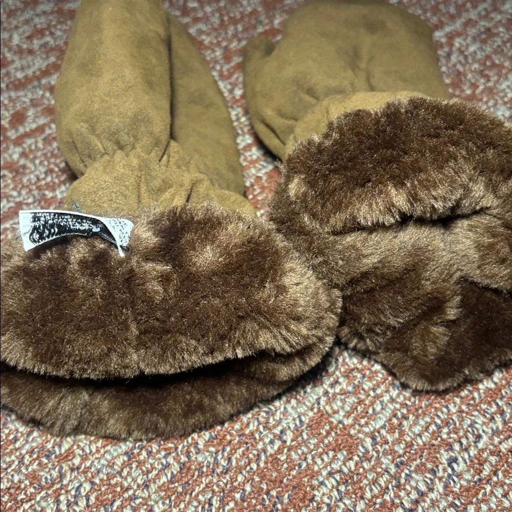 Vintage Halston ultra suede mittens chocolate brown warm winter gear statement